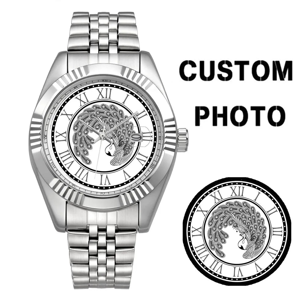 Classic Wristwatch Dial Customize Logo Photo Men Women Stainless Steel Strap Quality Watch