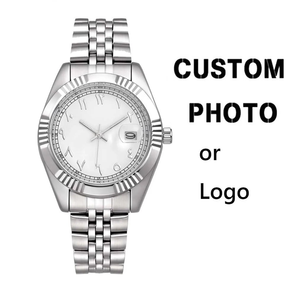 Classic Wristwatch Dial Customize Logo Photo Men Women Stainless Steel Strap Quality Watch