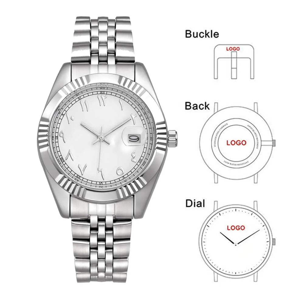 Classic Wristwatch Dial Customize Logo Photo Men Women Stainless Steel Strap Quality Watch