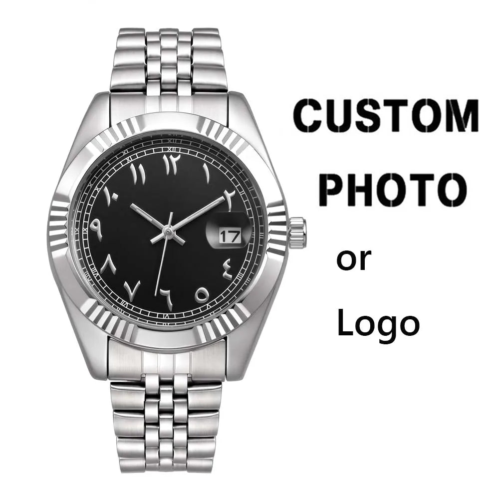 Classic Wristwatch Dial Customize Logo Photo Men Women Stainless Steel Strap Quality Watch